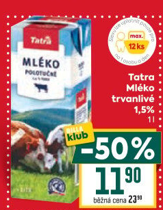 Mléko trvanlivé Tatra - 1,5% polotučné