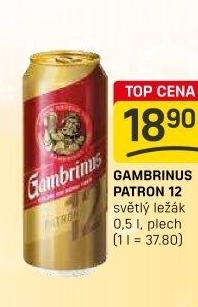 Pivo světlý ležák 12° Patron Gambrinus