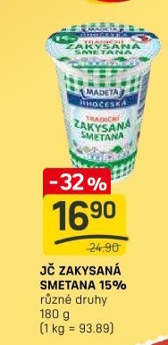 Smetana zakysaná Jihočeská Madeta 15%