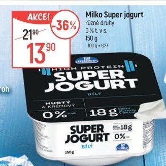 Super jogurt bílý High protein 0% Milko