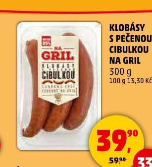 Klobása s pečenou cibulkou Na gril Penny