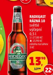 Pivo světlé výčepní Rázná 10° Radegast
