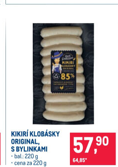 Grilovací klobása Kikirí Láďa Grileman Kostelecké uzeniny