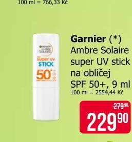 Stick UV na obličej SPF 50+ Ambre Solaire Garnier