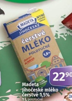 Mléko čerstvé lahodné Jihočeské Madeta - 1,5% polotučné