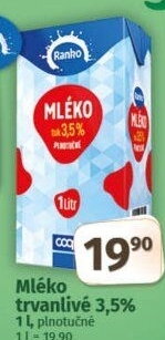 Mléko trvanlivé Ranko - plnotučné 3,5%