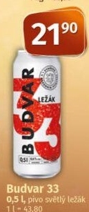 Pivo světlý ležák 33 Budweiser Budvar