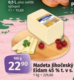 Sýr Eidam Jihočeský 45% Madeta