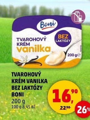 Tvarohový krém ochucený bez laktózy Boni
