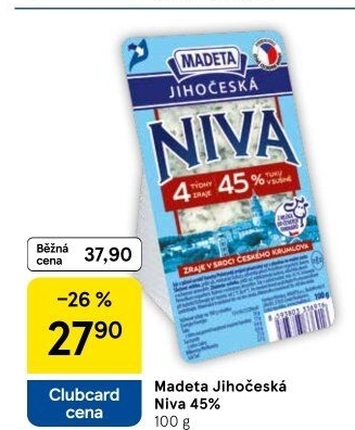Sýr Niva Jihočeská 45% Madeta
