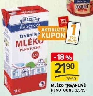 Mléko trvanlivé Jihočeské Madeta - 3,5% plnotučné