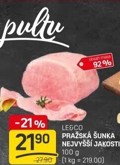Šunka pražská nejvyšší jakosti LE&amp