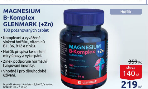 Doplněk stravy Magnesium B-komplex se zinkem Glenmark