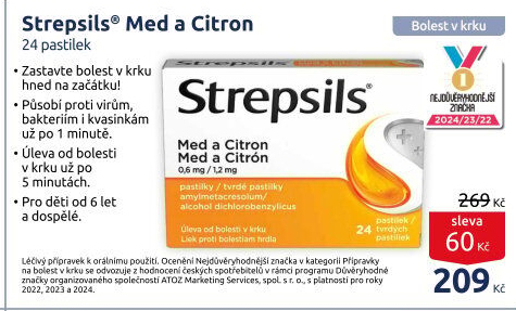 Pastilky proti bolesti v krku Strepsils