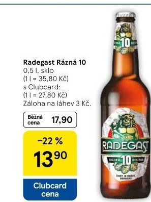 Pivo světlé výčepní Rázná 10° Radegast