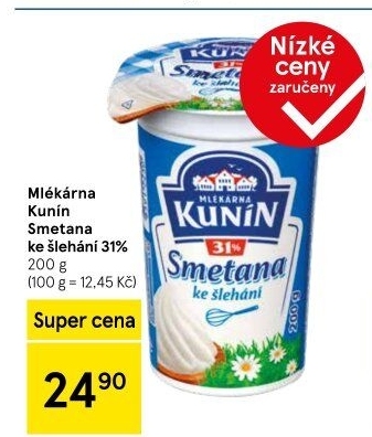 Smetana ke šlehání Mlékárna Kunín 31%