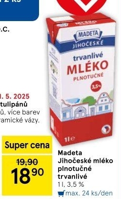 Mléko trvanlivé Jihočeské Madeta - 3,5% plnotučné
