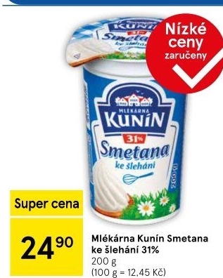 Smetana ke šlehání Mlékárna Kunín 31%