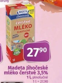 Mléko čerstvé lahodné Jihočeské Madeta - 3,5% plnotučné