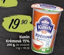 Smetana krémová do omáček Mlékárna Kunín 15%