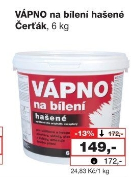 Hašené vápno Čerťák Barvy a laky Hostivař