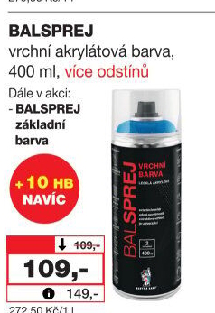 Vrchní akrylová barva ve spreji Balsprej Barvy a laky Hostivař