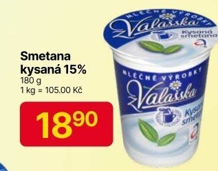 Smetana zakysaná z Valašska Mlékárna Valašské Meziříčí 15%