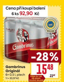 Pivo světlé výčepní Originál 10° Gambrinus
