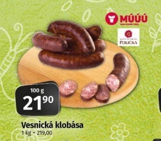 Vesnická klobása Maso uzeniny Polička