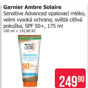 Mléko na opalování Sensitive Advanced OF 50+ Garnier Ambre Solaire