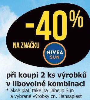 Sleva 40 % na značku Nivea Sun při koupi 2 ks v libovolné kombinaci
