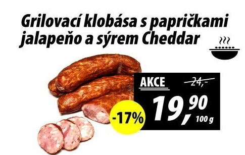 Grilovací klobása Jalapeňo se sýrem