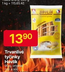 Tyčinky trvanlivé se sýrem a solí Havlík