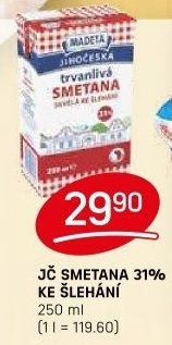 Smetana ke šlehání trvanlivá Jihočeská Madeta 31%