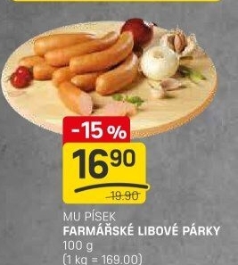 Párky farmářské libové Maso uzeniny Písek