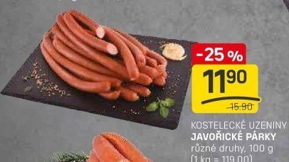 Párky javořické Kostelecké uzeniny