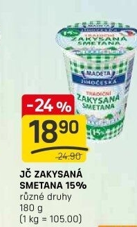 Smetana zakysaná Jihočeská Madeta 15%