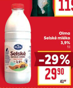 Mléko čerstvé selské Olma - 3,9% plnotučné
