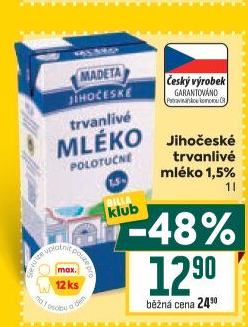 Mléko trvanlivé Jihočeské Madeta - 1,5% polotučné