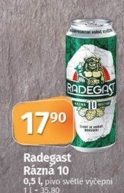 Pivo světlé výčepní Rázná 10° Radegast