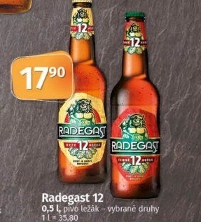 Pivo světlý ležák 12° Ryze hořká Radegast