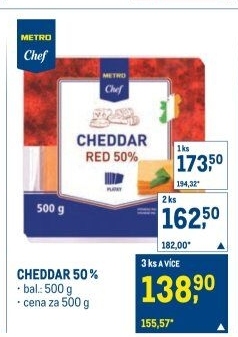 Sýr Cheddar 50 % Metro Chef