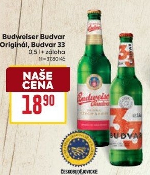Pivo světlý ležák Original Budweiser Budvar