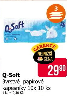 Papírové kapesníčky 3vrstvé Q Soft