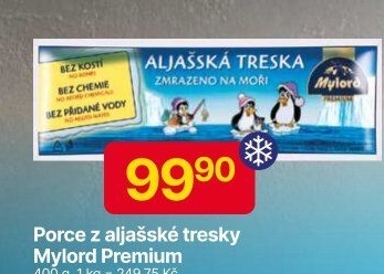 Aljašská treska filé bez kosti mražené Premium Mylord