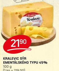 Sýr ementálského typu 45% Kralevic Laktos