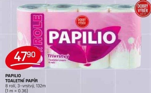Toaletní papír 3vrstvý Papilio Dobrý Výběr