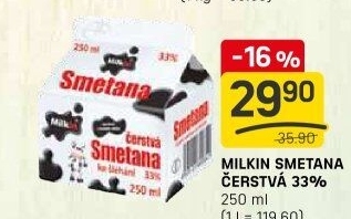 Smetana čerstvá Milkin 33%