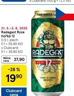Pivo světlý ležák 12° Ryze hořká Radegast