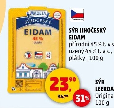 Sýr Eidam Jihočeský 45% Madeta